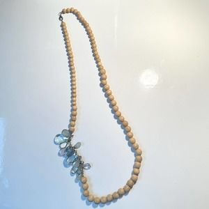 Necklace with Wood & Aqua Colored Crystal Beads